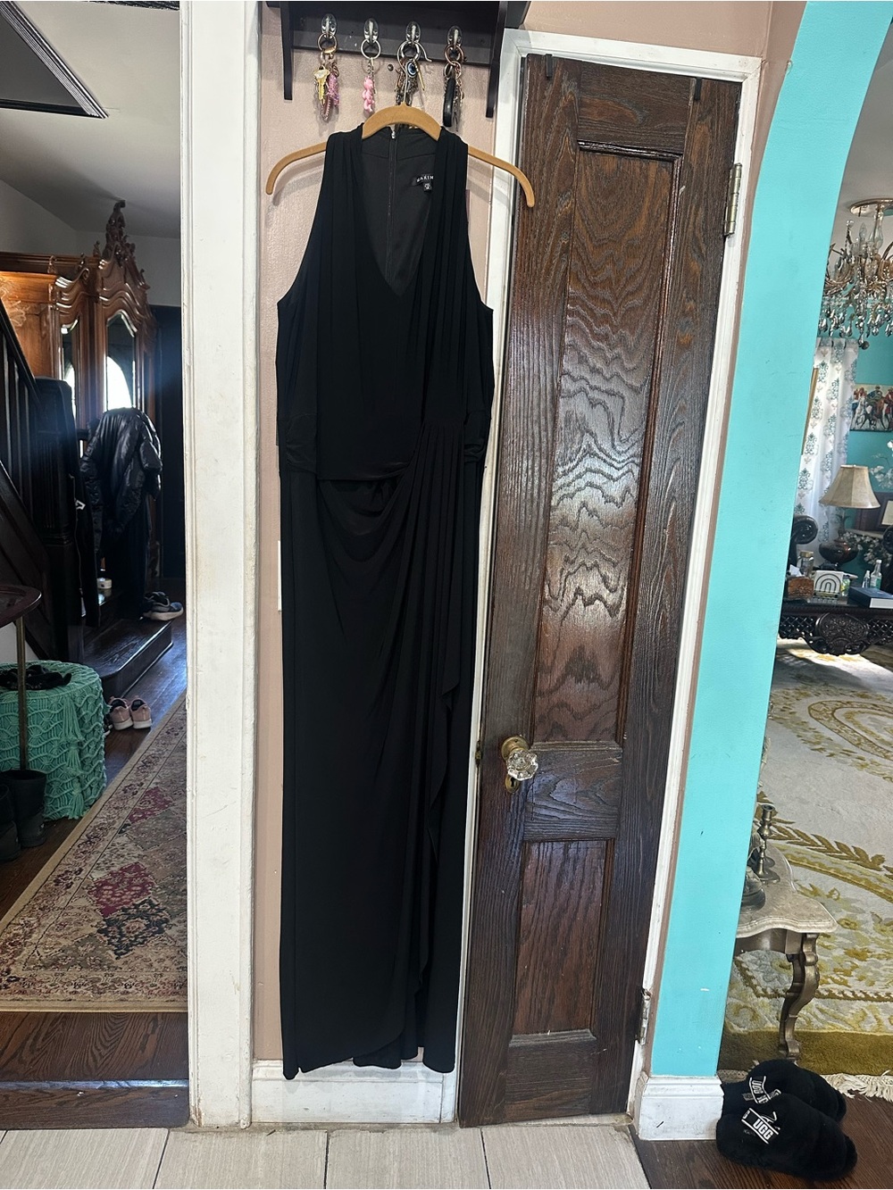 MARINA Black Sleeveless Draped Maxi Jumpsuit